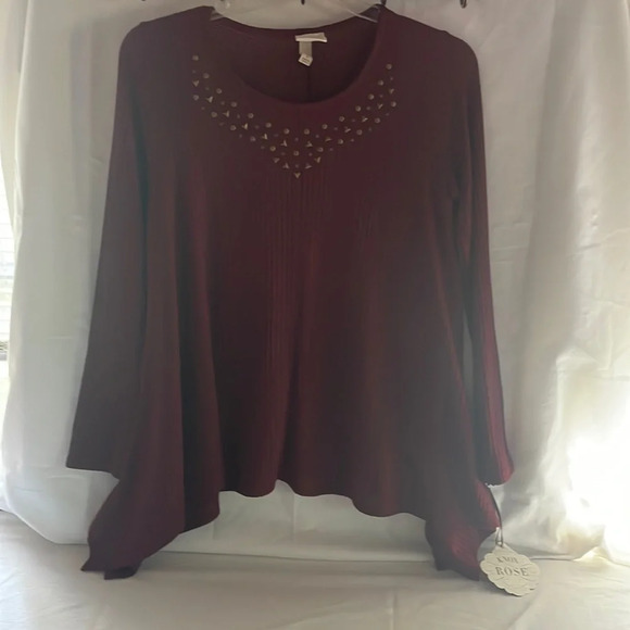 Knox Rose Deep Wine Color Long Sleeve Shark bite hem Sz S - Picture 3 of 7